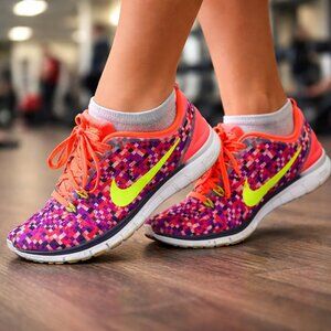 Nike Free 5.0 TR Fit 5 Womens Sz 8.5 Neon Multicolor Geometric Athletic Shoe